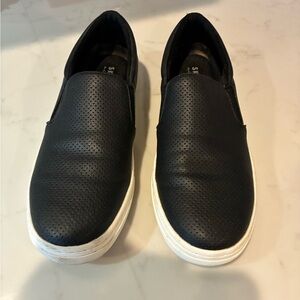 SKECHERS Perforated Black Slip On Loafers with White Sole Size 8